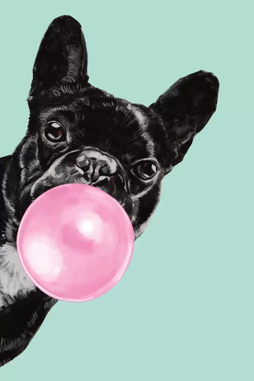 Sneaky Bulldog Blowing Bubble Gum in green by Big Nose Work wall art