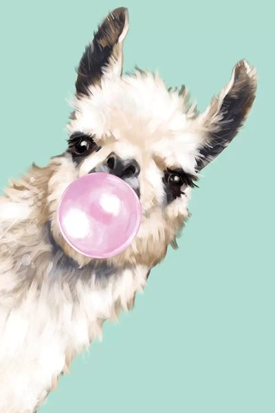 Kids Art Girls: Sneaky Llama Blowing Bubble Gum In Green by Big Nose Work
