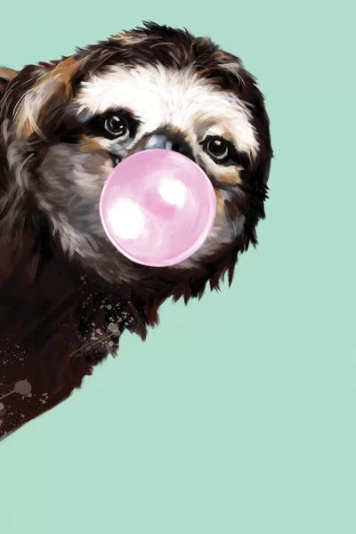 Sloths: Sneaky Sloth Blowing Bubble Gum In Green by Big Nose Work