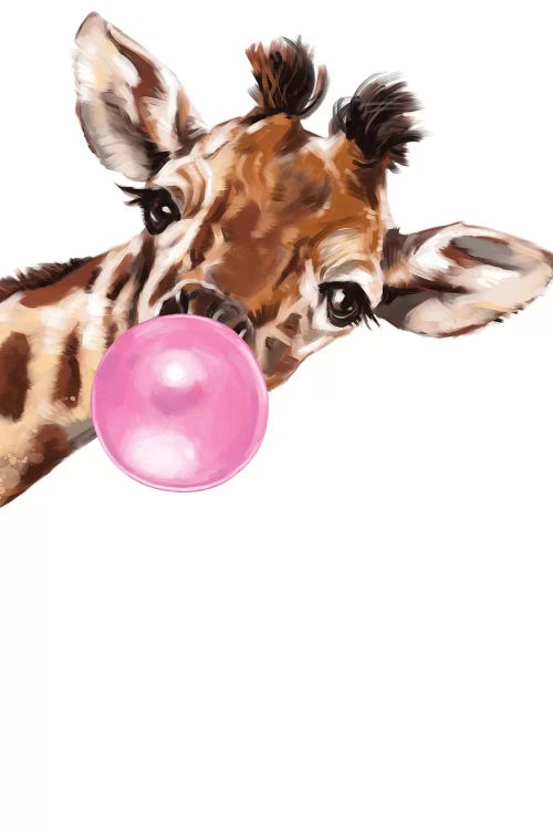 Sneaky Giraffe Blowing Bubble Gum by Big Nose Work wall art