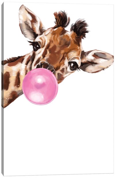 Sneaky Giraffe Blowing Bubble Gum Canvas Art Print - Giraffe Art