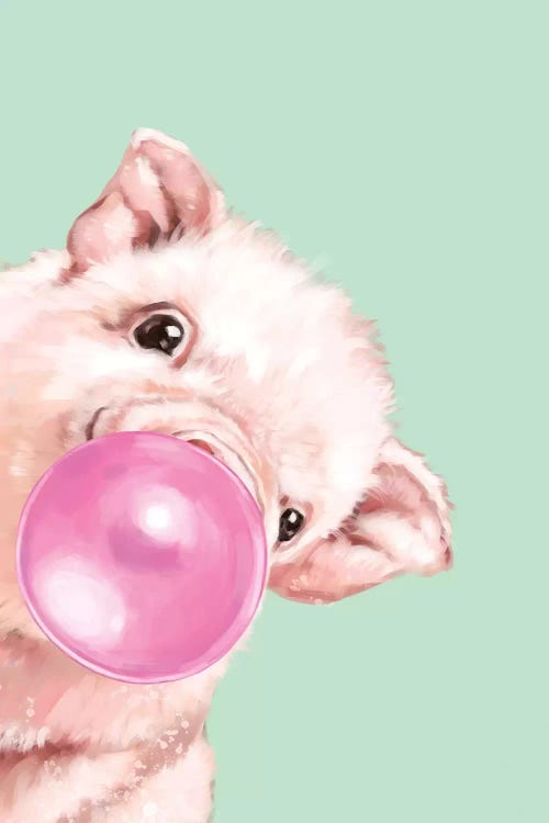 Sneaky Baby Pig Blowing Bubble Gum in Green