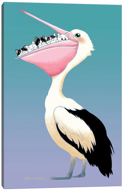Cats And Pelican Friendship Canvas Art Print - Pelican Art