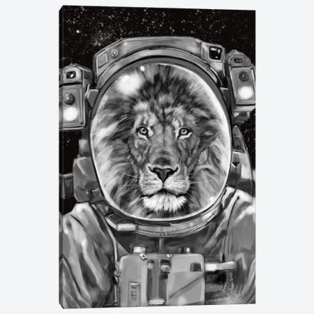 Astronaut Lion Selfie Canvas Print #BNW3} by Big Nose Work Canvas Art