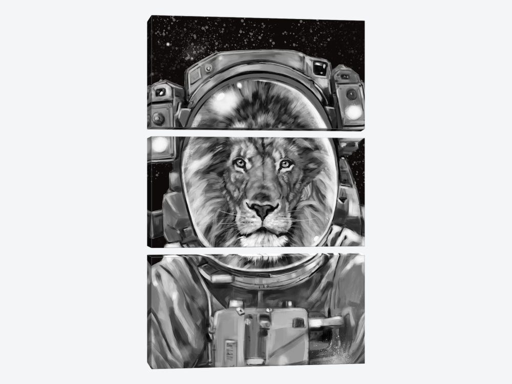 Astronaut Lion Selfie by Big Nose Work 3-piece Canvas Wall Art