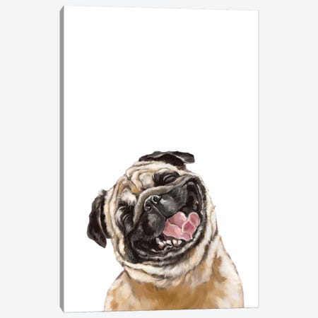 Happy Laughing Pug Canvas Print #BNW46} by Big Nose Work Canvas Artwork