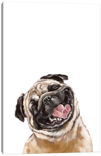 Happy Laughing Pug Canvas Art Print - Pug Art