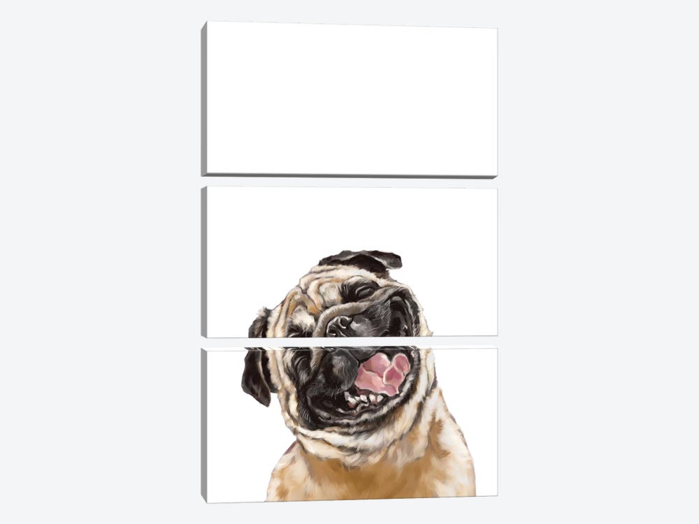 Happy Laughing Pug by Big Nose Work 3-piece Art Print
