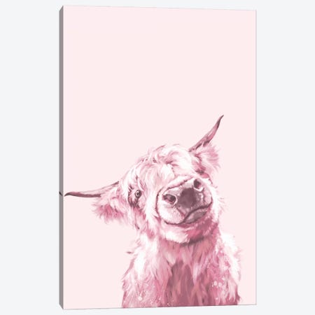 Highland Cow In Pink Canvas Print #BNW47} by Big Nose Work Canvas Artwork