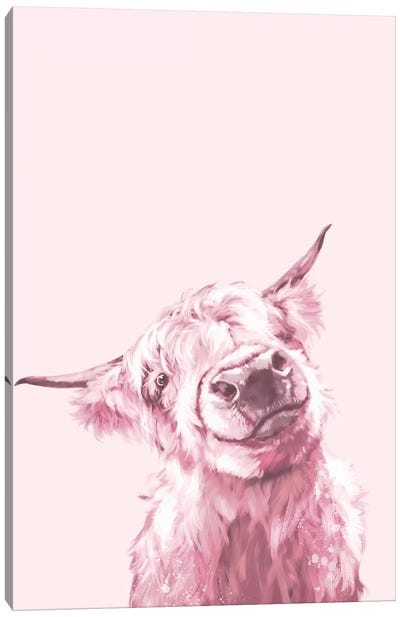 Highland Cow In Pink Canvas Art Print - Big Nose Work