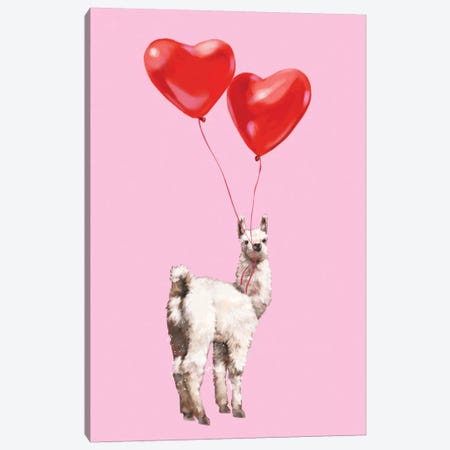 Llama And The Love Balloons Canvas Print #BNW54} by Big Nose Work Canvas Print