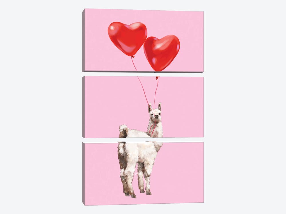 Llama And The Love Balloons by Big Nose Work 3-piece Canvas Wall Art