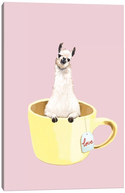 Llama In Cup Canvas Art Print - Tea Art