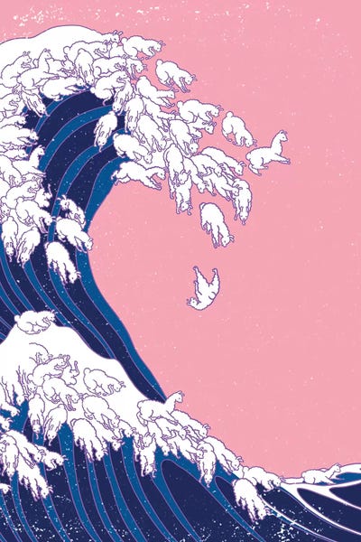 Llama Waves in Pink by Big Nose Work framed canvas print