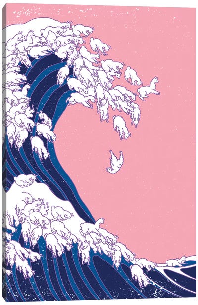 Llama Waves in Pink Canvas Art Print - Llama & Alpaca Art