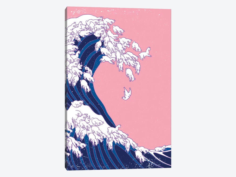 Llama Waves in Pink by Big Nose Work 1-piece Art Print