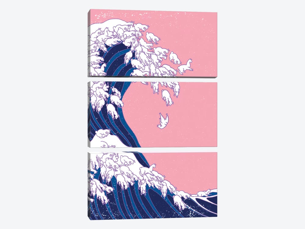 Llama Waves in Pink by Big Nose Work 3-piece Canvas Art Print