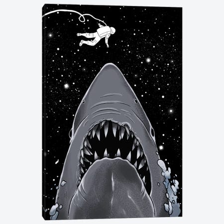 Astronaut Meets Jaws Canvas Print #BNW5} by Big Nose Work Canvas Art Print