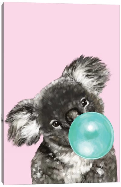 Playful Koala Bear Canvas Art Print - Bubble Gum