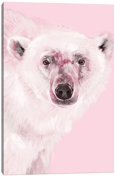 Polar Bear In Pink Canvas Art Print - Polar Bear Art