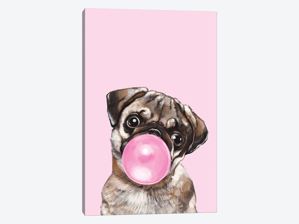 Pug Blowing Bubble Gum In Pink by Big Nose Work 1-piece Canvas Artwork