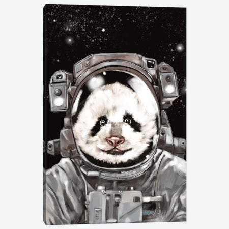 Astronaut Panda Selfie Canvas Print #BNW6} by Big Nose Work Canvas Art Print
