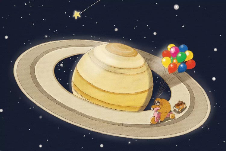 Sloth Happy Ride on Saturn by Big Nose Work wall art