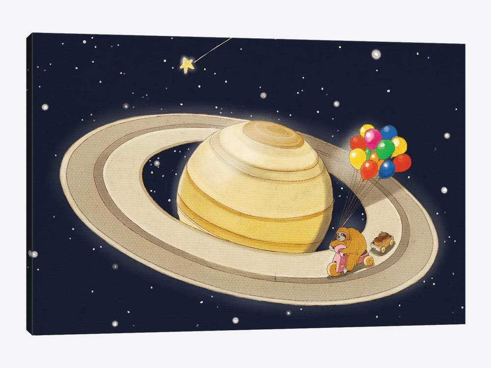 Sloth Happy Ride on Saturn by Big Nose Work 1-piece Art Print