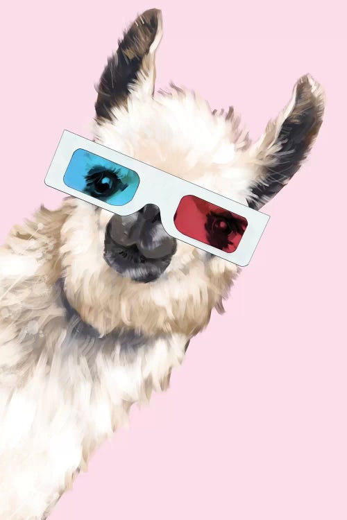 Sneaky Llama with 3D Glasses In Pink by Big Nose Work wall art