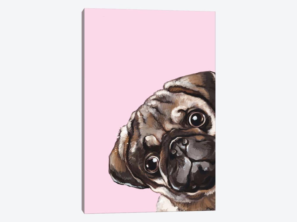 Sneaky Melancholic Pug In Pink by Big Nose Work 1-piece Canvas Artwork