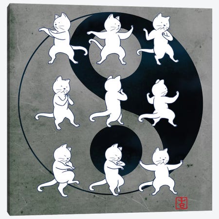 Cat Tai Chi Canvas Print #BNW83} by Big Nose Work Canvas Art Print