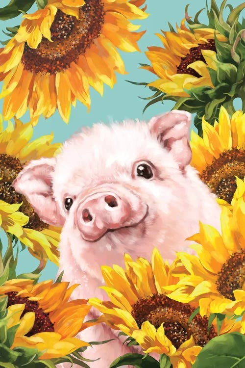 Baby Pig With Sunflower