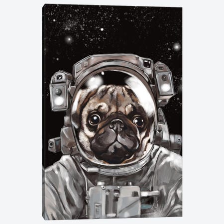 Astronaut Pug Selfie Canvas Print #BNW8} by Big Nose Work Canvas Artwork