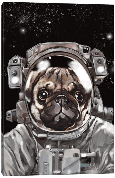 Astronaut Pug Selfie Canvas Art Print - Kids Astronomy & Space Art