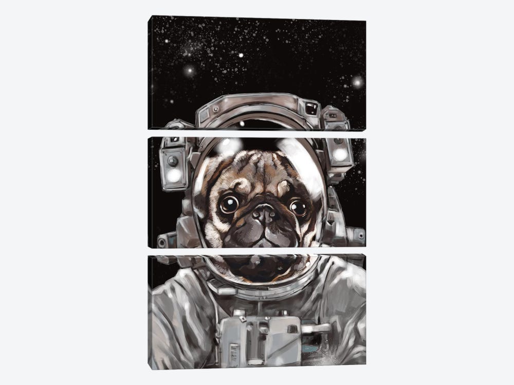 Astronaut Pug Selfie by Big Nose Work 3-piece Canvas Art Print
