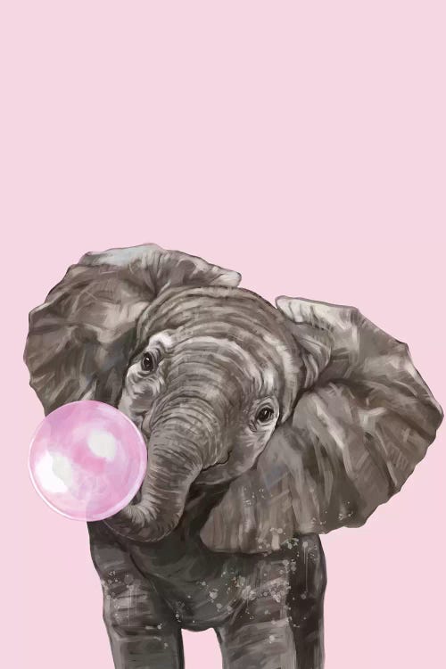 Bubble Gum Elephant In Pink by Big Nose Work wall art