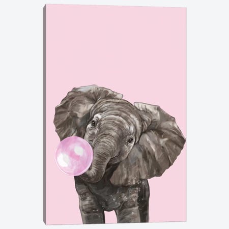 Bubble Gum Elephant In Pink Canvas Print #BNW90} by Big Nose Work Canvas Art