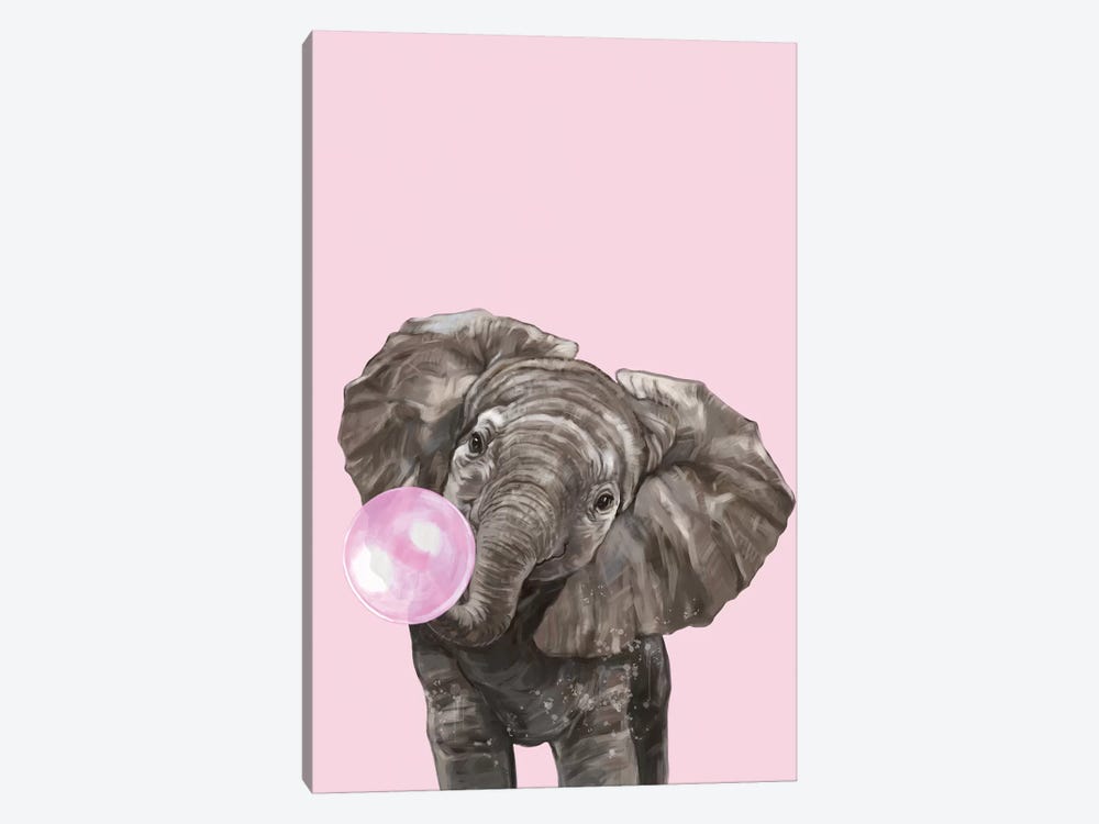 Bubble Gum Elephant In Pink by Big Nose Work 1-piece Canvas Wall Art