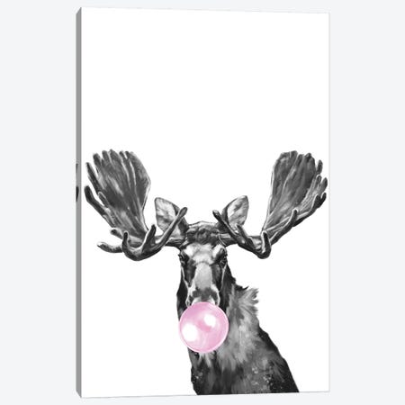 Bubble Gum Moose Black And White Canvas Print #BNW91} by Big Nose Work Canvas Artwork