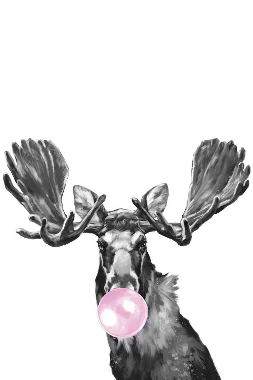 Bubble Gum Moose Black And White by Big Nose Work wall art