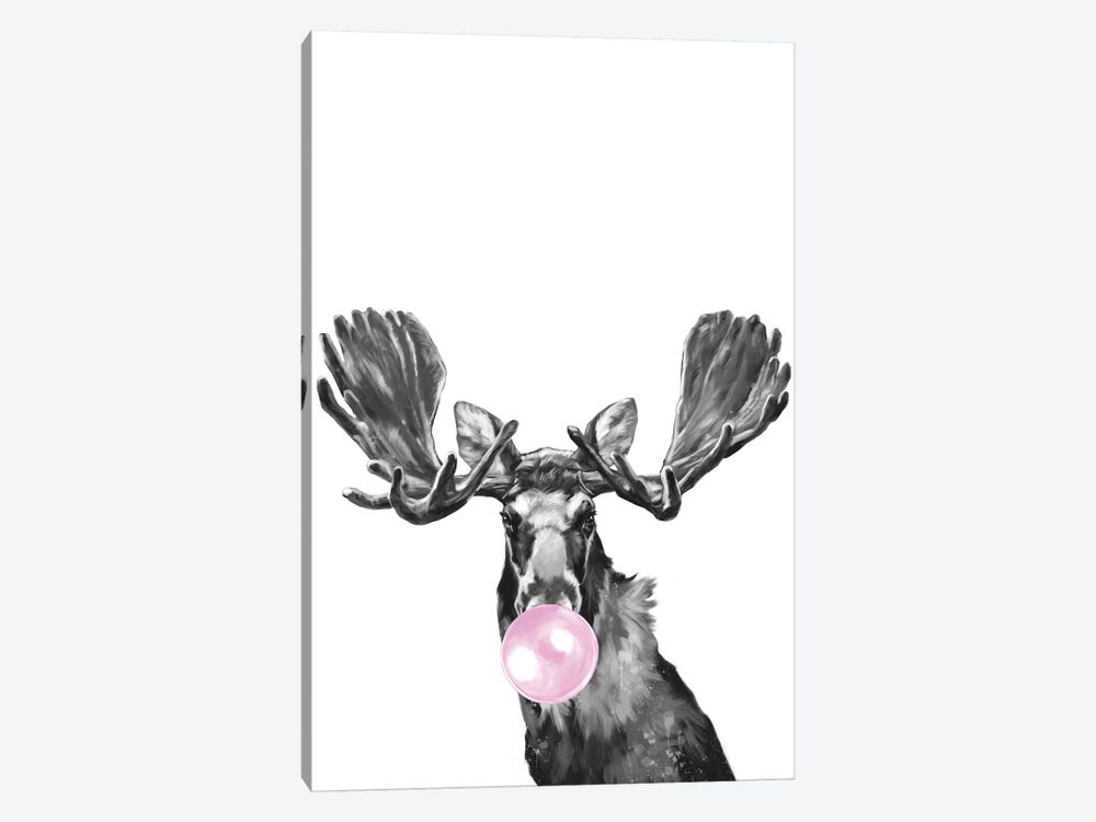 Bubble Gum Moose Black And White by Big Nose Work 1-piece Art Print