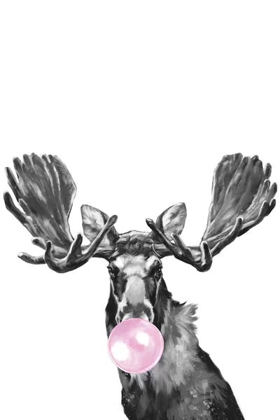Deer: Bubble Gum Moose Black And White by Big Nose Work