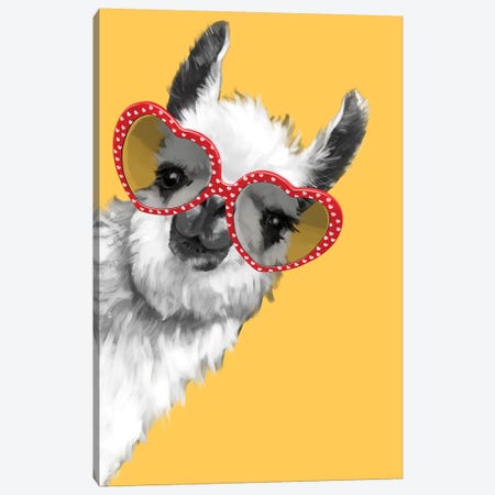 Fashion Hipster Llama With Glasses Canvas Print #BNW93} by Big Nose Work Canvas Wall Art