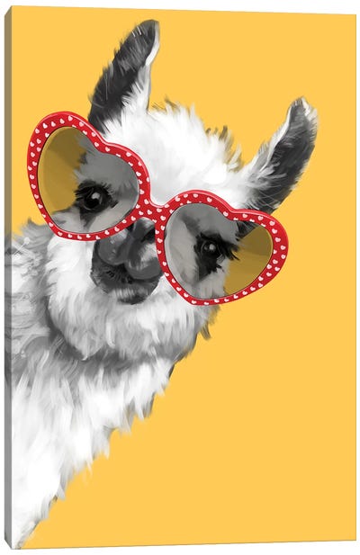 Fashion Hipster Llama With Glasses Canvas Art Print - Llama & Alpaca Art