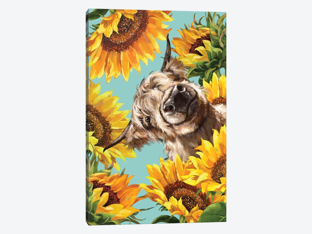 Highland Cow With Sunflower by Big Nose Work 1-piece Canvas Print