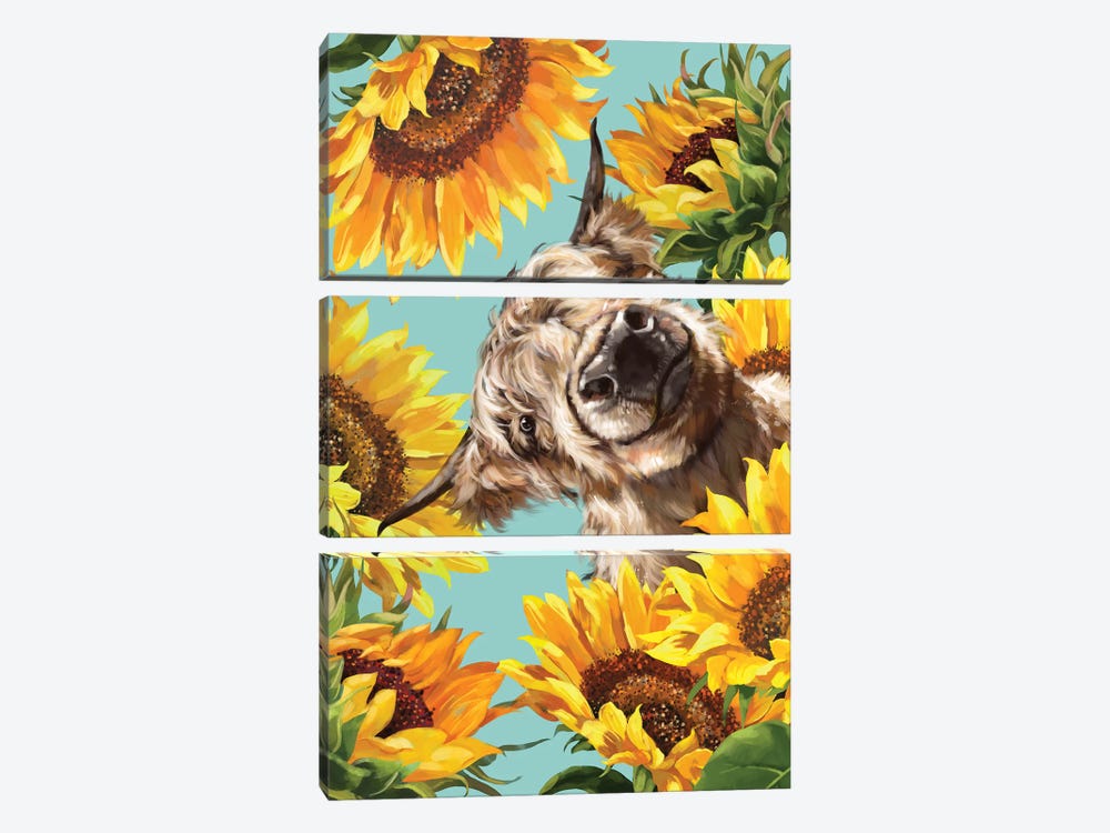 Highland Cow With Sunflower by Big Nose Work 3-piece Art Print