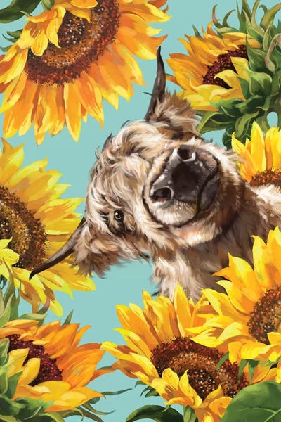 Sunflowers: Highland Cow With Sunflower by Big Nose Work