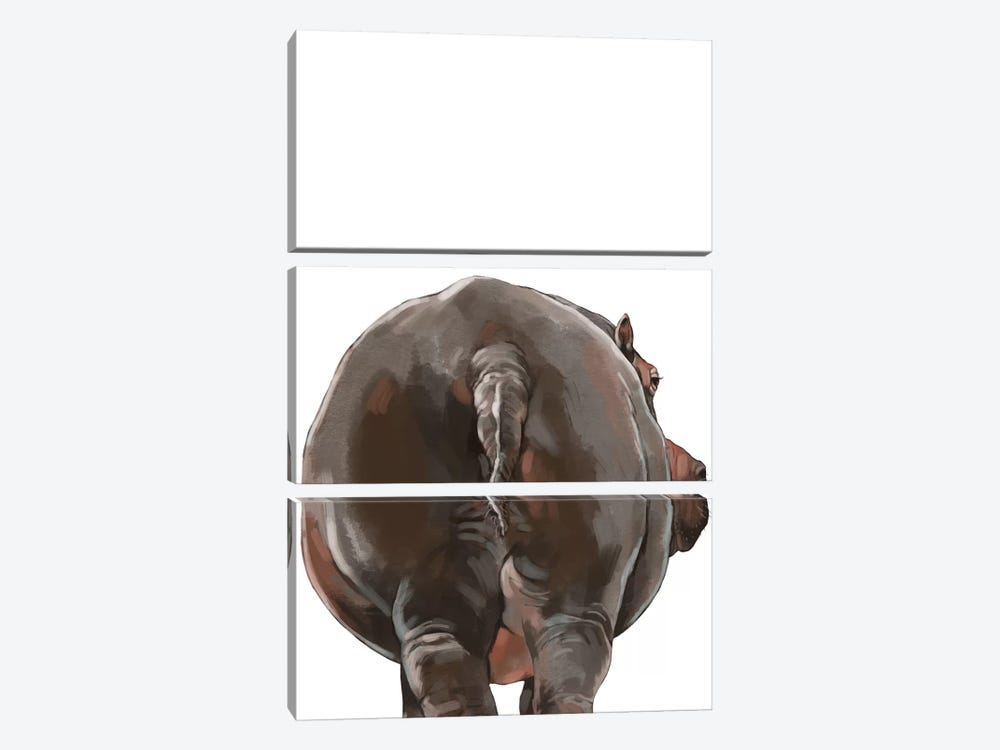 Hippo Butt by Big Nose Work 3-piece Canvas Wall Art