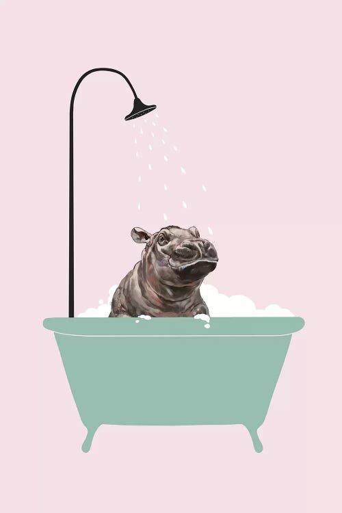 HIPPO TAKING A BATH  hippopotamus art  poster 13x19 GLOSSY PRINT 