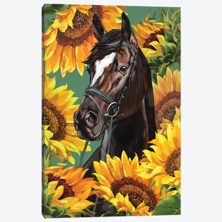 Horsewith Sunflower Canvas Print #BNW98} by Big Nose Work Canvas Wall Art